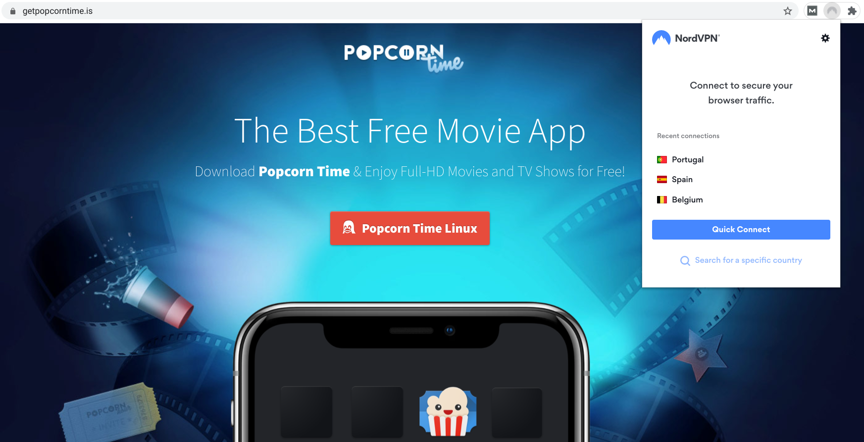 nordvpn popcorn time browser